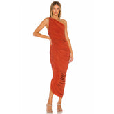 One Shoulder Sleeveless Wrinkled Dress KLYF616